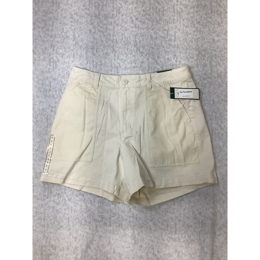 Alpine Design Womens 8 Mixed Fabric Shorts Off White Corduroy Pocket High Rise